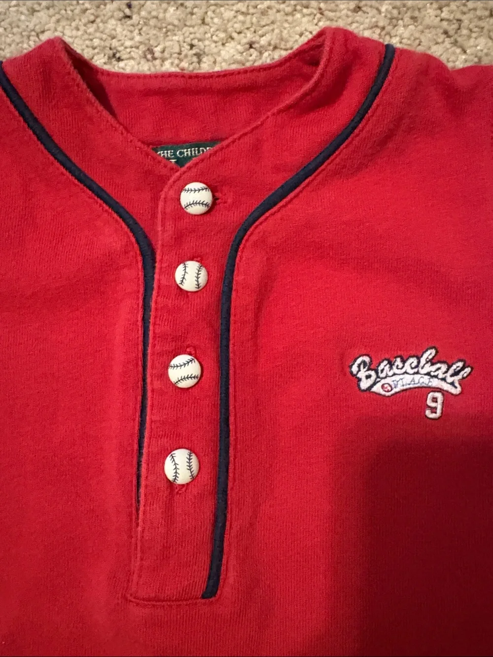 The Children's Place Red Baseball-Style One-Piece Bodysuit